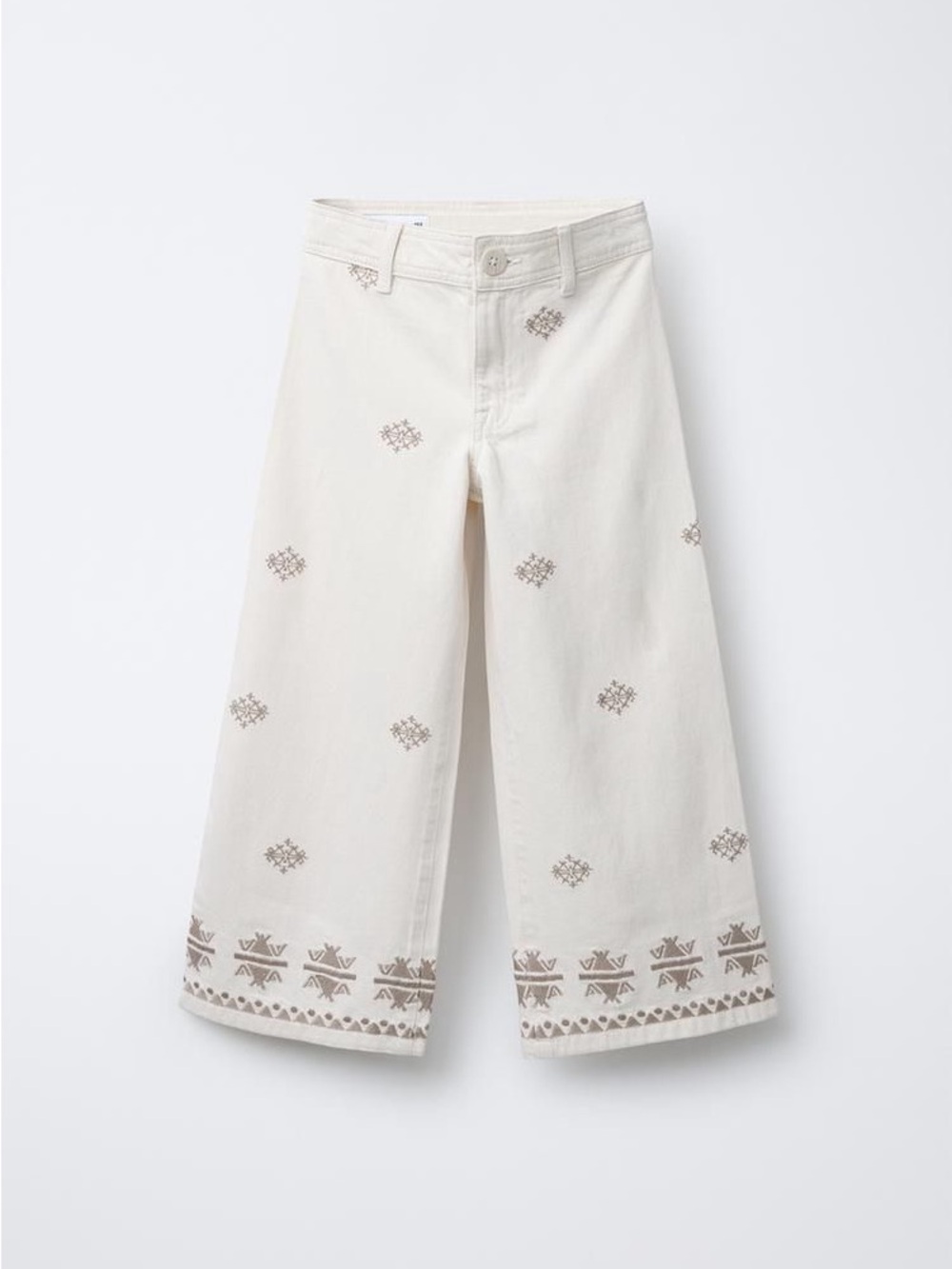 ZARA Cream Wide Leg Jeans with Embroidery